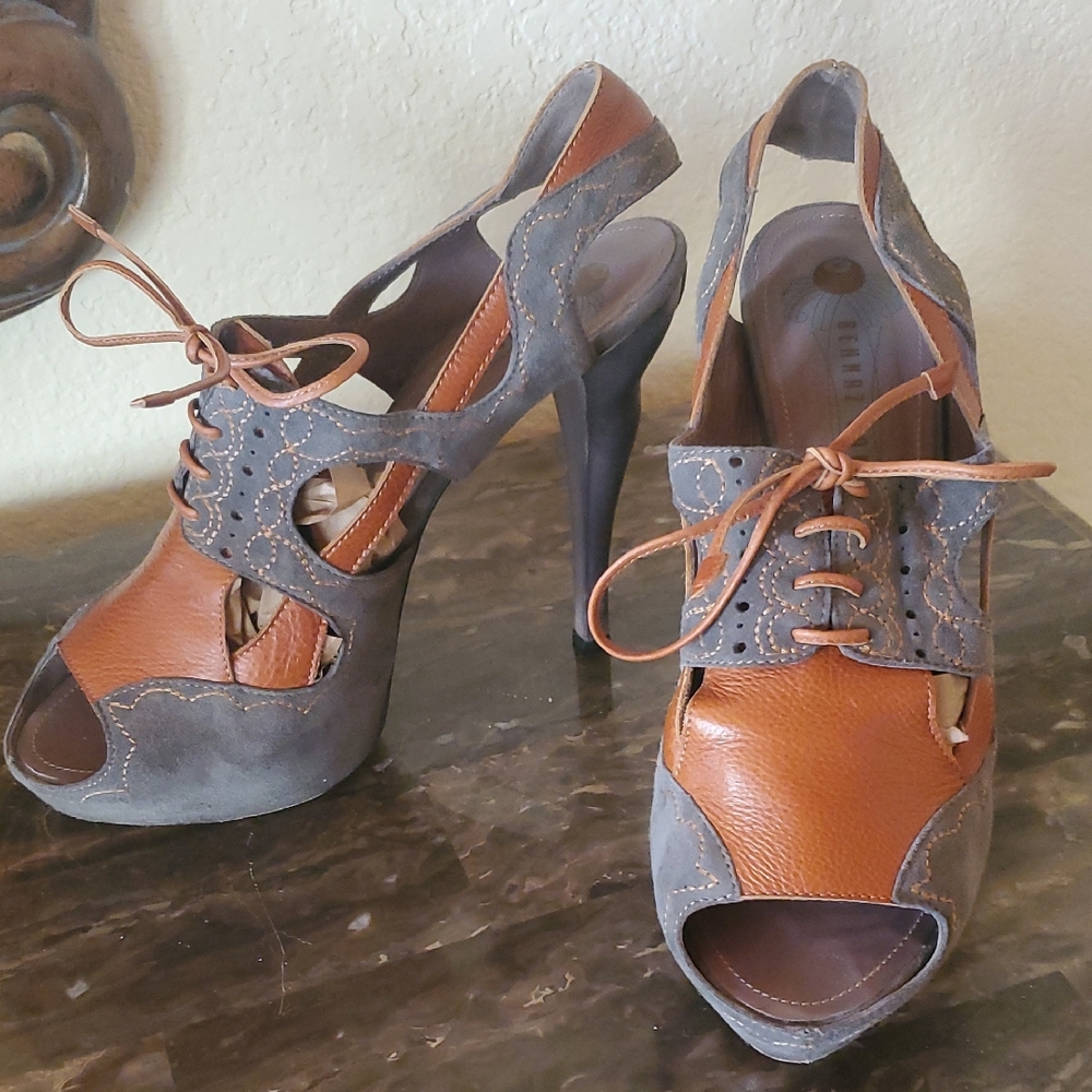 Behnaz Kanani Lace Up Suede Heels